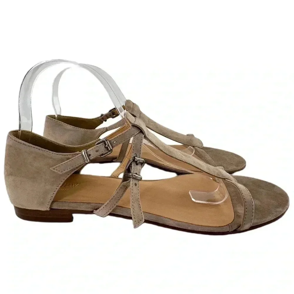 J crew womens sandals size 10 taupe Italian suede t-strap gladiator